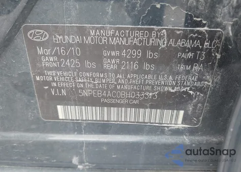 2011 Hyundai Sonata Gls из США, поврежденный, VIN 5NPEB4AC0BH033313